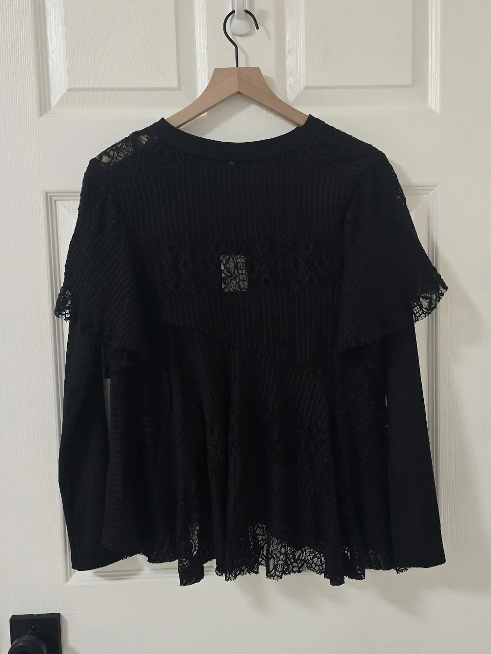 Free People Snowfall Lace Ruffle Tunic Top In Black New Size XS